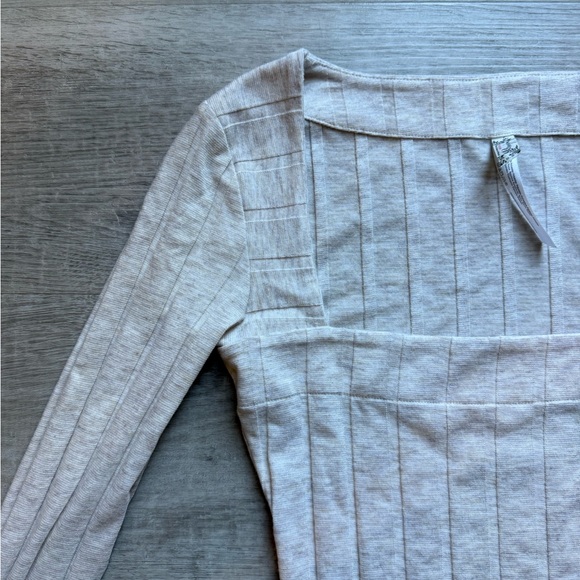 Free People Intimately Ribbed Square Neck Long Sleeves Bodysuit Size XS Beige - Picture 5 of 11